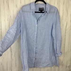 Tahari 100% linen Blue Button Down Shirt Medium